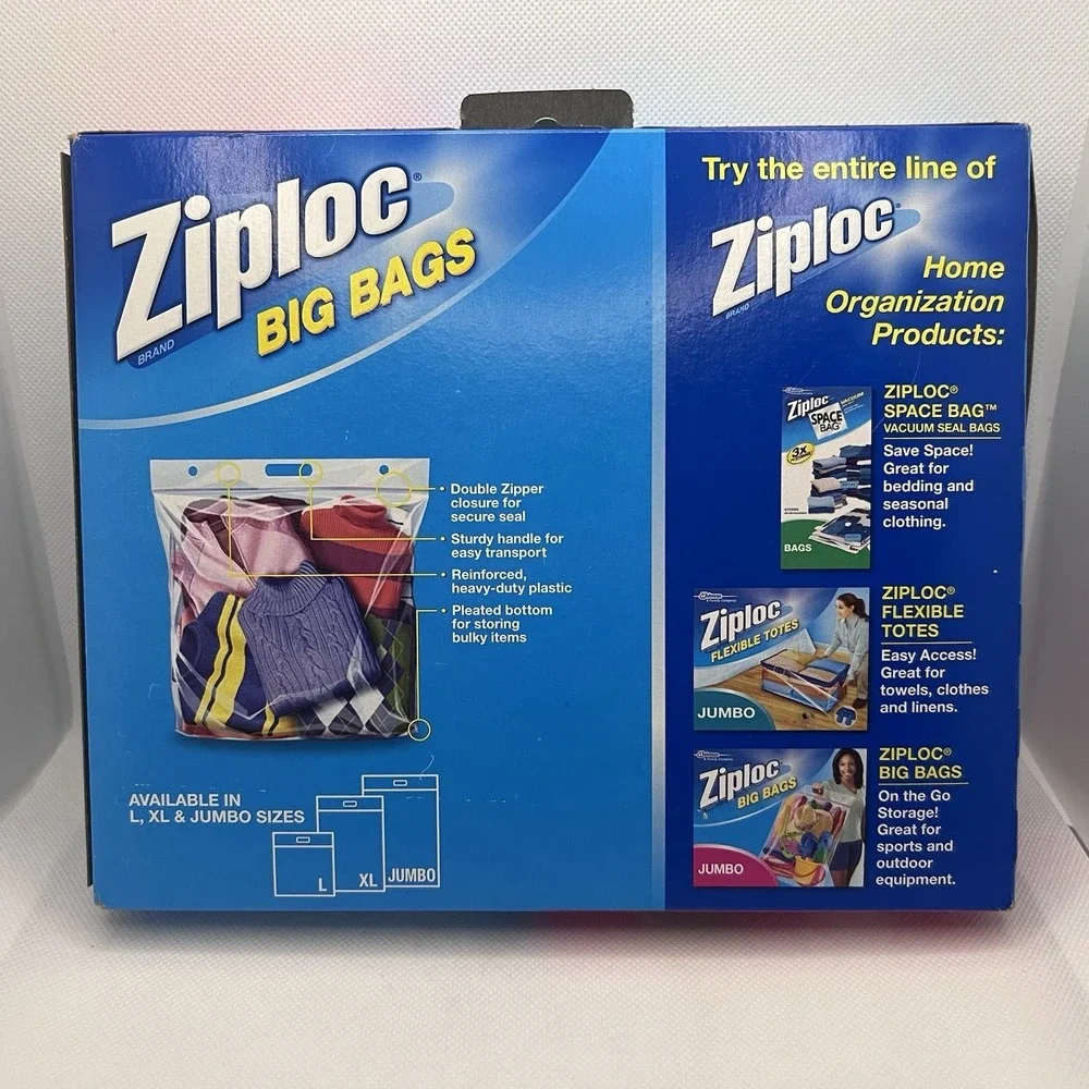 Ziploc Big Bags XL 10 Gallon Storage Bags Discontinued Lot of 2 Bags Open Box